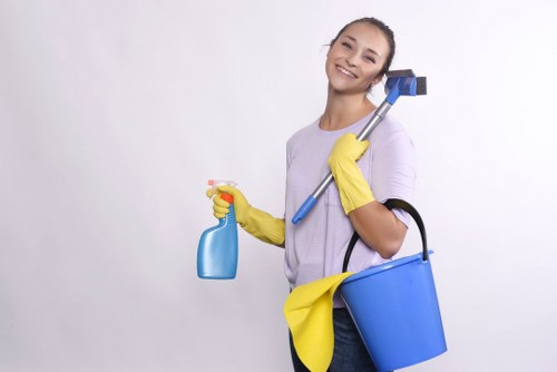 Technician using deep steam cleaning equipment on carpet