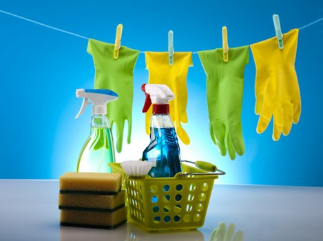 Professional office cleaning supplies in a workplace setting